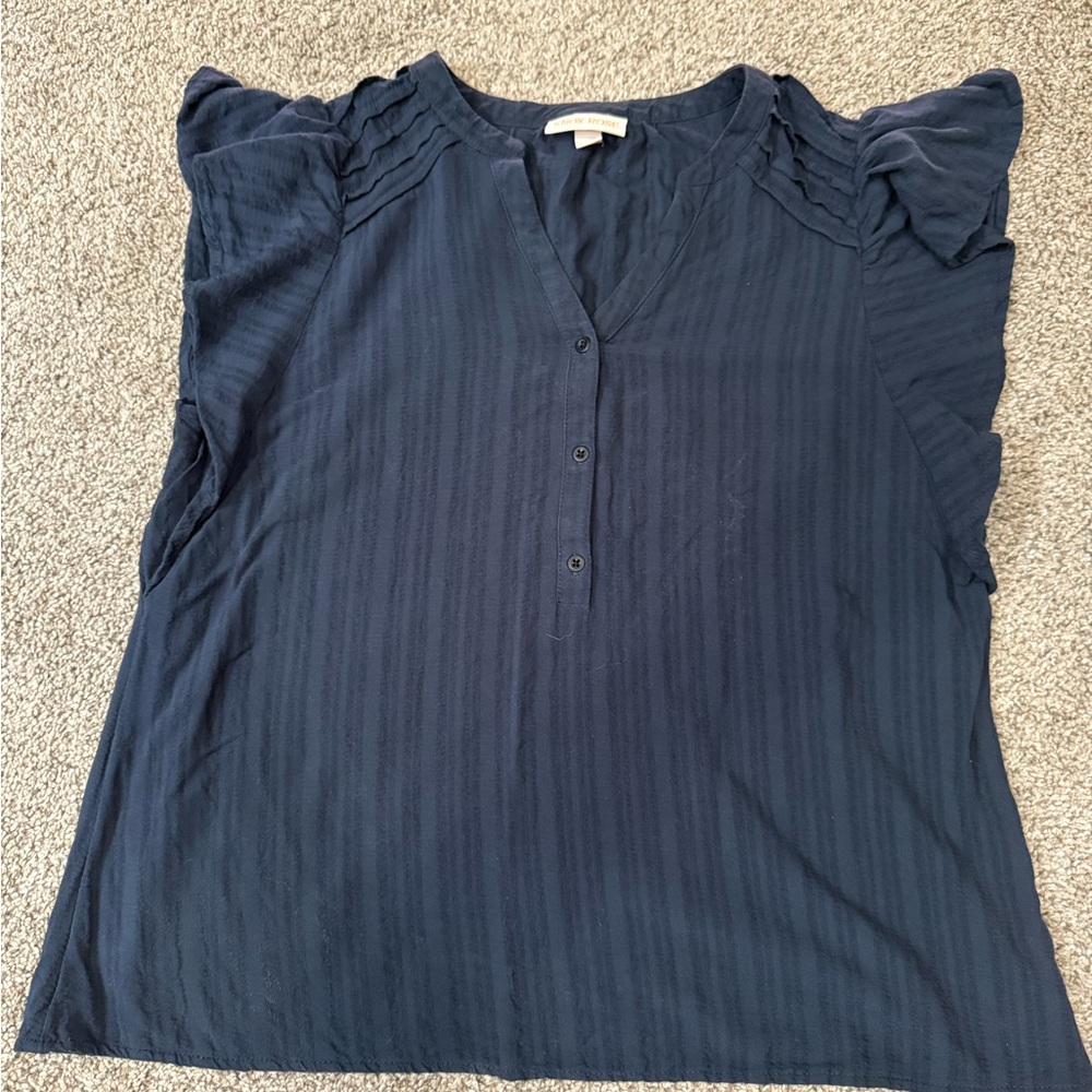 Knox Rose Navy Blue Blouse with Flutter Sleeves